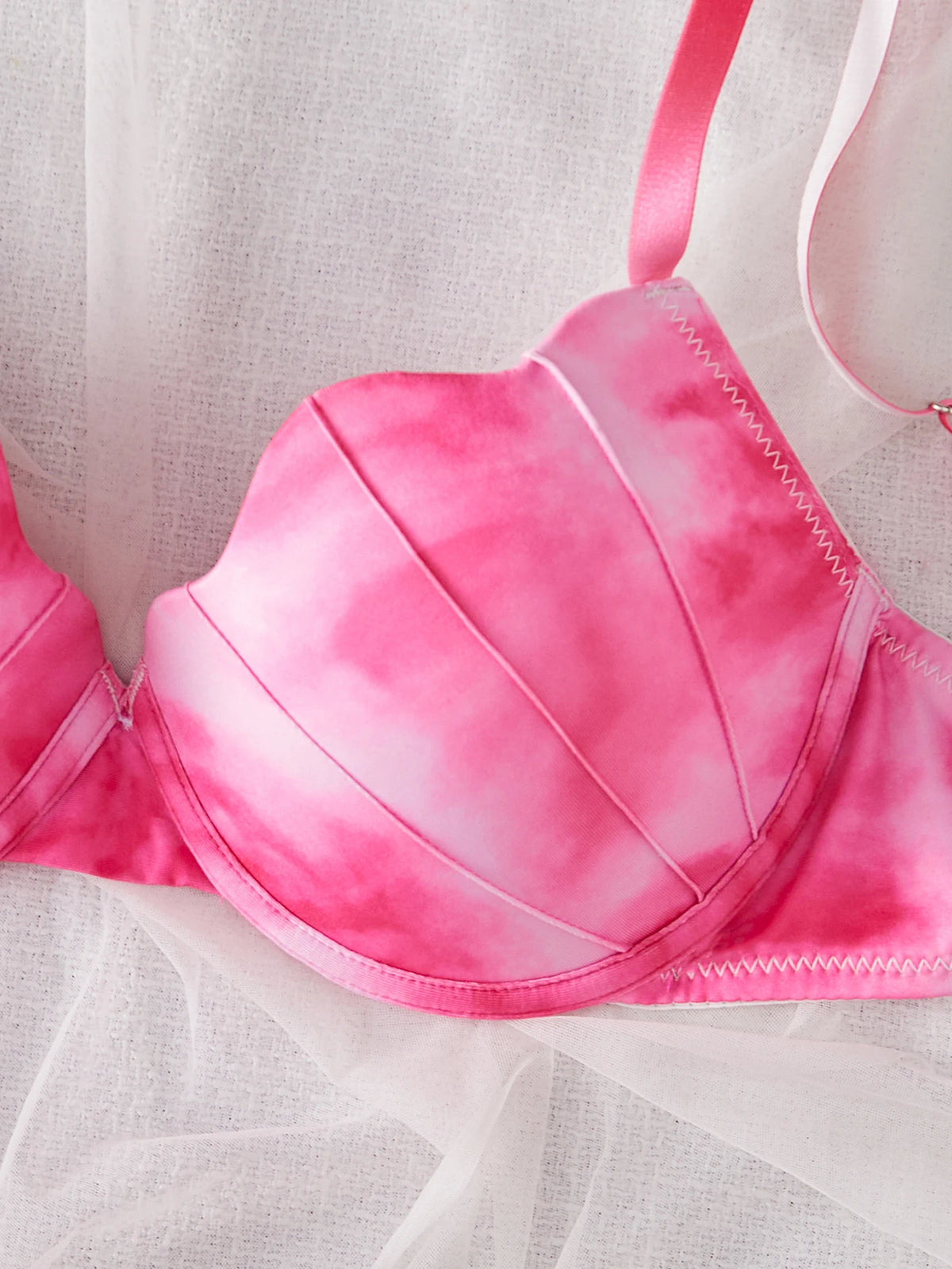 Women's Pastel Gradient Push up Bra Vertical Rib Shell Thin Cup Sexy Bra Comfort Underwire Lingerie Top