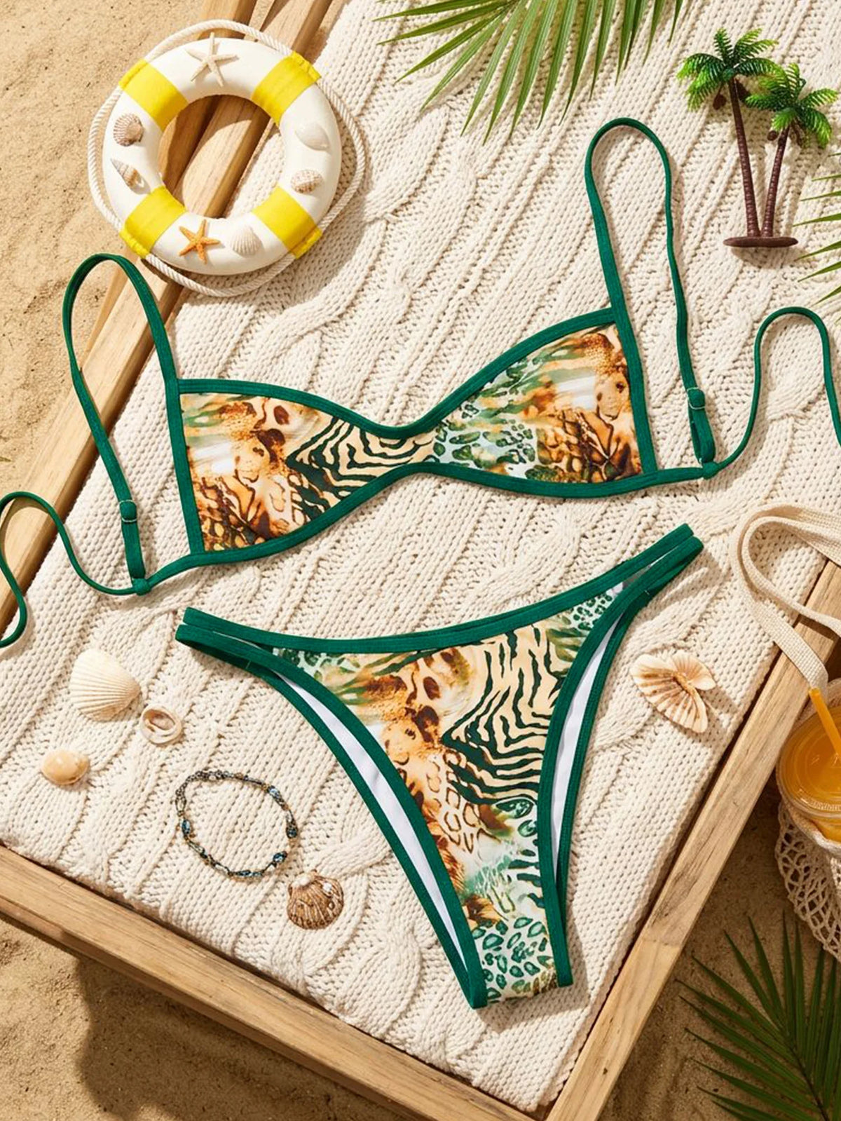 New Flowers Printed High Leg Cut Bikini Female Swimsuit Women Swimwear Two-Pieces Bikini Set Bather Bathing Suit Swim