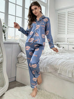 Home wear pajamas ice silk long sleeves trousers thin pajamas