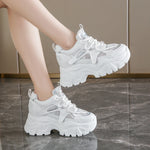Breathable Chunky White Sneakers for Women Fashion Laser Thick Bottom Vulcanize Shoes Woman 2025 Lace Up Platform Running Shoes