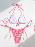 Sexy Micro Bikini 2024 Woman Swimsuit Red Gingham Swimwear Women String Thong Bikinis Set Female Bathing Suit Beach Wear Biquini