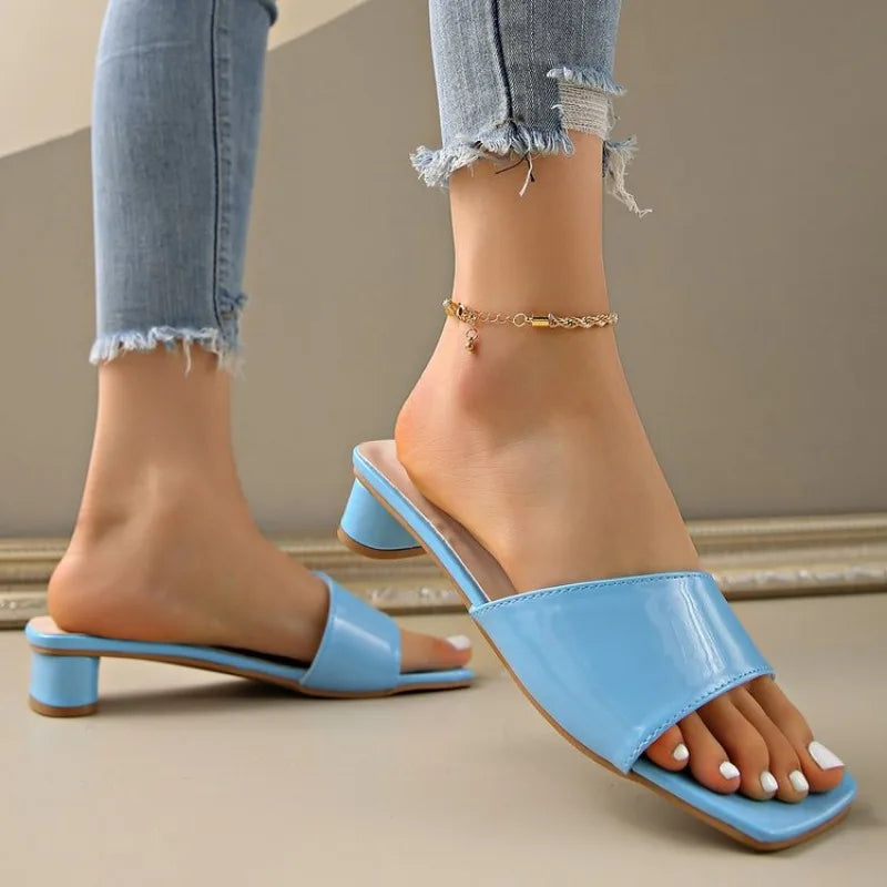 New Slippers Women's Fashion Open Toe Sandals Sexy High Heels Lady Slippers Low Heel Summer Sandals New Size