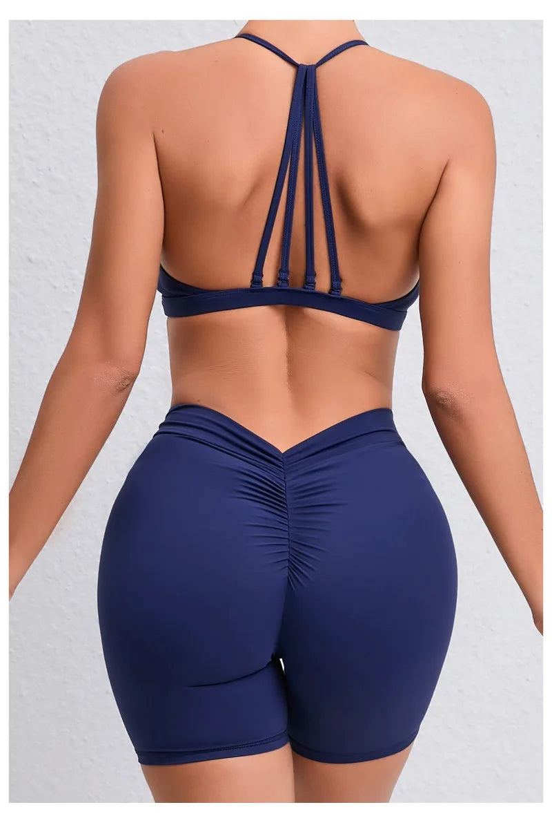 Women's 2-Piece Yoga Sets High Waist Seamless ShortsHip-Lifting & Backless Gym Leggings Quick Dry Workout Fitness Suits