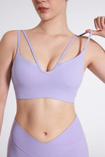DIAS FIT JOY Women's Double Thin Shoulder Strap Yoga Vest with Chest Mat Sports Underwear V-neck Fitness Bra Yoga Back Beauty