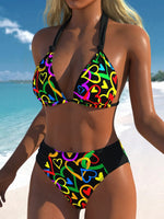 Vintage Black Polka Dot Print Bikini Set 2026 Women Tie Strap Push Up Bra Hollow Out High Waist Swimsuit Bathing Suit Swimwear