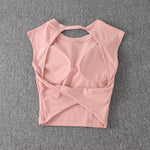 Summer Sexy Short Backless Sports T-Shirt Women's Tight Training Long Sleeve Yoga Top Fixed Chest Pad Fitness Vest