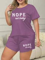 Letters Print Pajama Set Short Sleeve Tee And Elastic Shorts Plus Size Fit Women's Casual Attire Sports Wear Loungewear Homewear