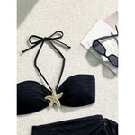 3PCS With Sarong Metal Star Halter Bikini Female Swimsuit Women Swimwear Three-Pieces Bikini Set Bather Bathing Suit Swim V7042