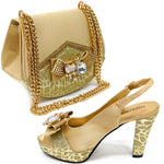 Doershow new come Matching Women Shoe and Bag Set Decorated black Nigerian Shoes and Bag Set Italy Shoes and Bag set HDF1-17