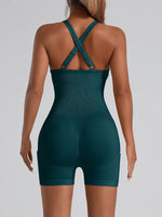 Adjustable Crisscross Back Fitness One Piece Jumpsuit Side Phone Pocket Tummy Control Athletic Yoga Bodysuit