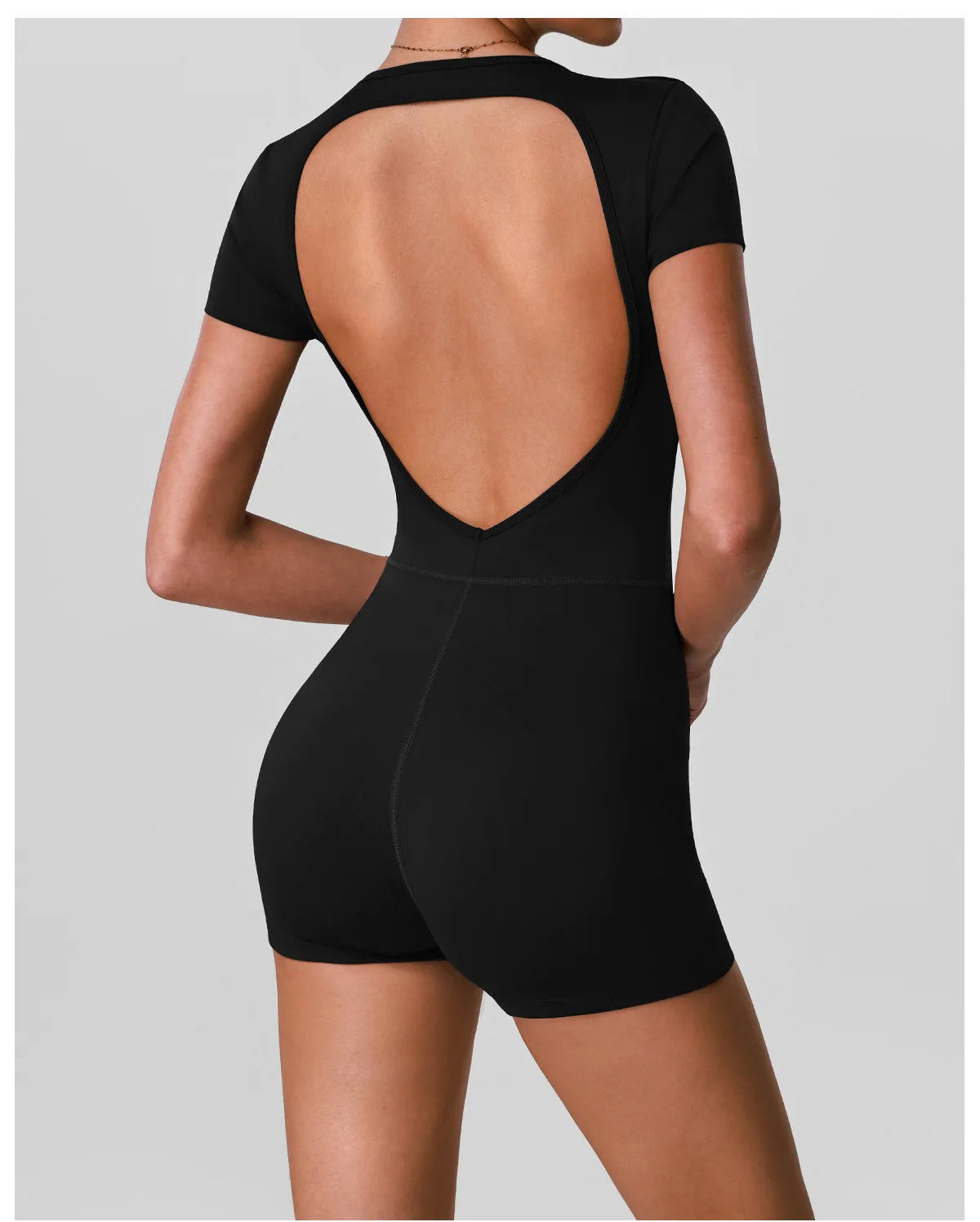 Butt Lifting One Piece Body Shaping Yoga Jumpsuit Women Short Sleeve Hollow Out Backless Bodycon Shorts Sports Suit Workout Wear