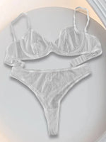 Women's Mesh Lingerie Set Lace Sheer Deep V Neck Bra and Panty Sexy Underwear Stranparent White Lingerie sets 2 pieces
