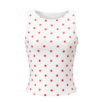 Women Dot Print Tank Tops Summer Crew Neck Sleeveless Classic Slim Fit Crop Vest