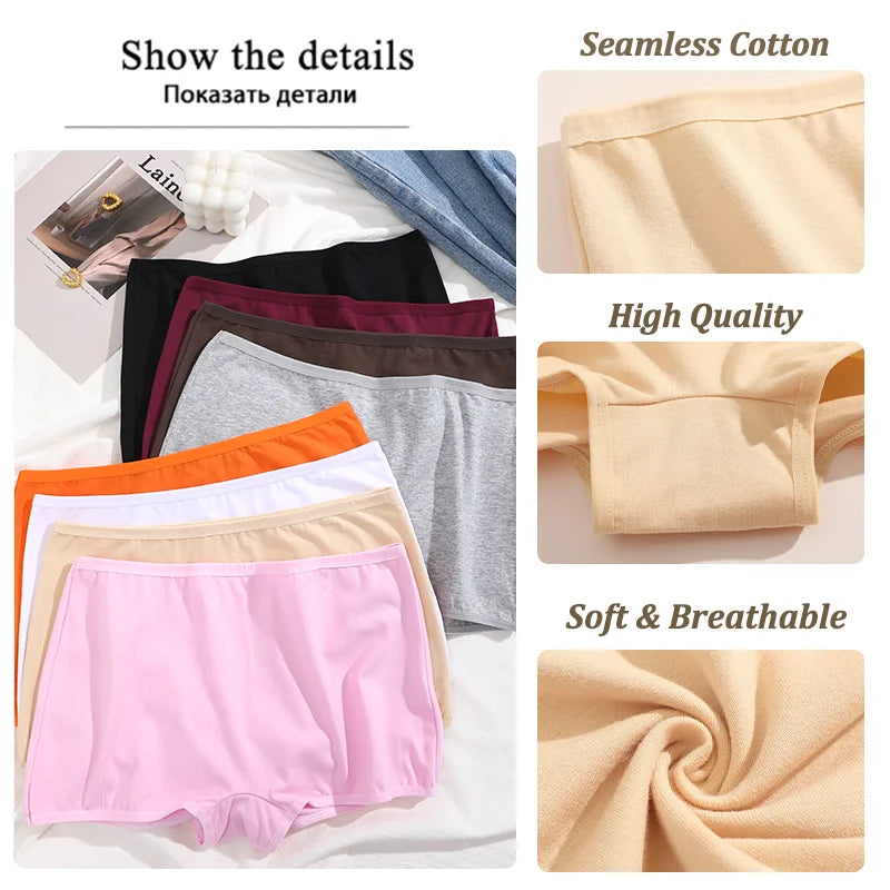4Pcs/Set Women's Cotton Boxers Panties Seamless Sports Underwear Female Solid Color Cozy Lingerie Intimate Underpants XS-XL