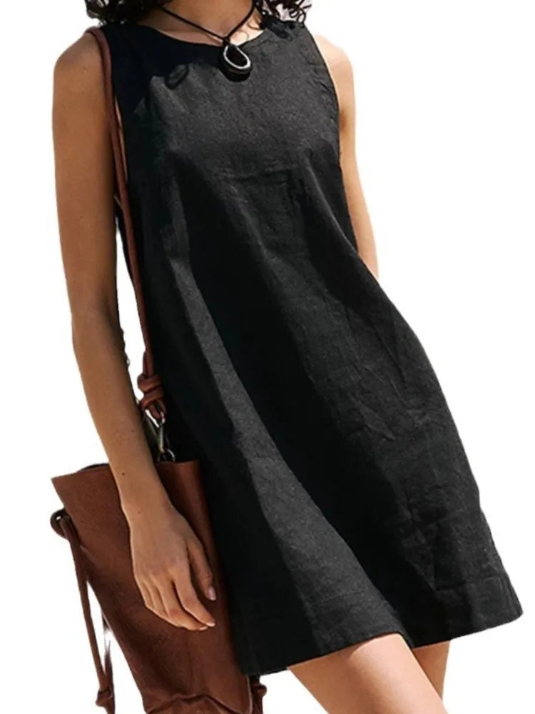 2025 Summer Mini Dress New Women's Clothing Fashion Elegant Loose Vestidos Vacation Solid Color Female Sleeveless Vest Dresses