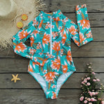 2024 Women One Piece Swimsuit Surfing Sport Swimsuit Long Sleeves Swimwear Print Monokini Bathing Suit Tropical Bodysuit Female