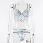 Lace Floral Embroidery See Through Bra Panties Set Women Underwear Sexy Lingerie Erotic 2 Pieces Bra Brief Sets