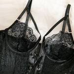 Sexy One Piece Bodysuit Lace Hollow Out Jumpsuit Women Erotic Lingerie Men's Beach Shorts