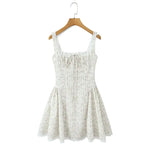Vietnamese Sweet Lace Trimmed Camisole Dress For Women With Cross-back Cutout Waist-cinching Floral Print Puffy Short Skirt 24AK