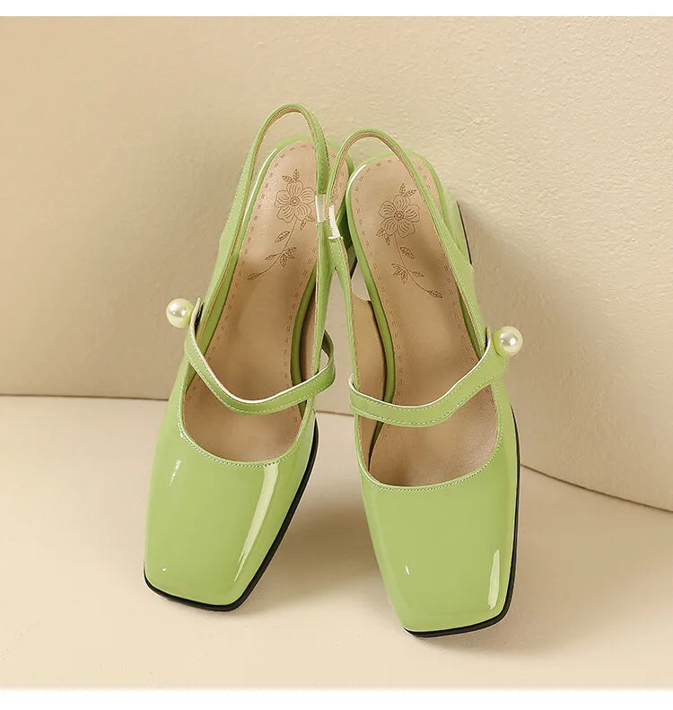 Elegant Slingback Sandals Women Summer Shoes Pink Black Silver Medium Heels Close Toe Office Party Shoes Female Large Size 45