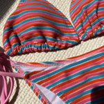 DEKA Women Brazilian Striped Bikini Set Vertical Stripes Thong Bikini Swimsuit Suspender Push Up Surf Swimwear Stylish Beach