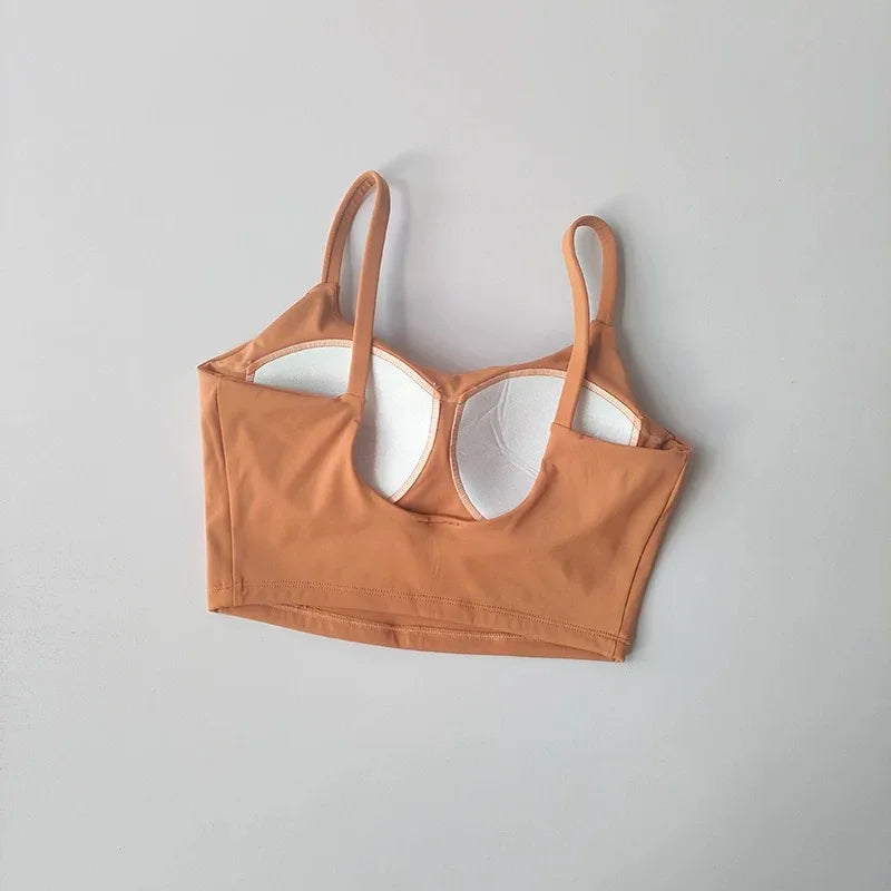 Women's yoga sports bra, small camisole vest integrated fixed gathering sports and fitness bra