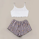 Summer Casual Pajamas Set for Women Sleepwear Sexy Lingerie Sleeveless Striped Tank Top Vest + Shorts Set Pijamas Homewear
