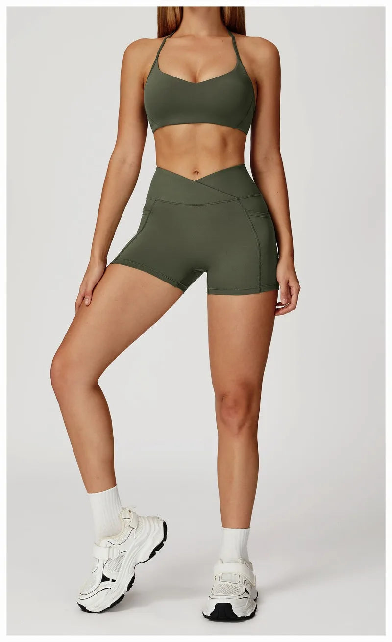 Women's Yoga 2-Piece Hip Lifting Tight Fitting Naked and Beautiful Back Set Outdoor Sports and Leisure Running Fitness Suit