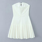 Bowknot Off Shoulder Strapless Party Short Dress for Women 2025 Elegent Lady White Pleated Mini Vestidos Female Backless Dress