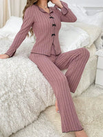 2025 Autumn Winter Warm Sleepwear Women Pajamas Set Lapel Bow Flannel Loose Long Sleeve Tshirt Tops and Trousers Home Suit