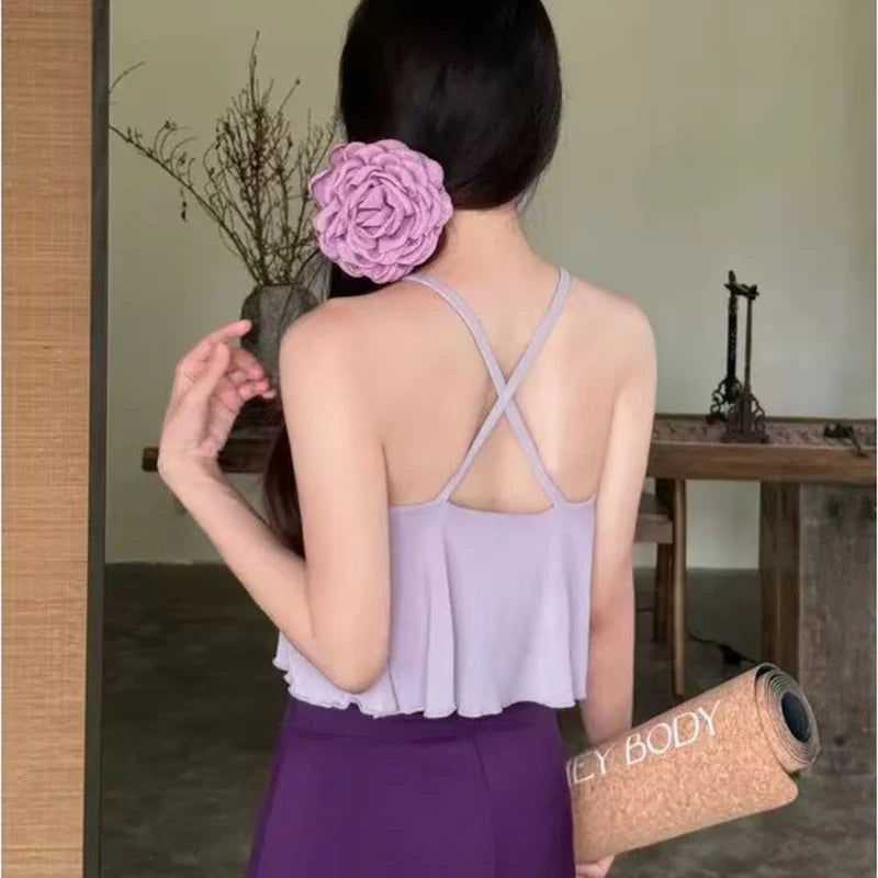Women's Mesh Yoga Sports Camisole Vest Beautiful Back Pilates Training Outerwear Top Fake Two-Piece Sports Bra Design