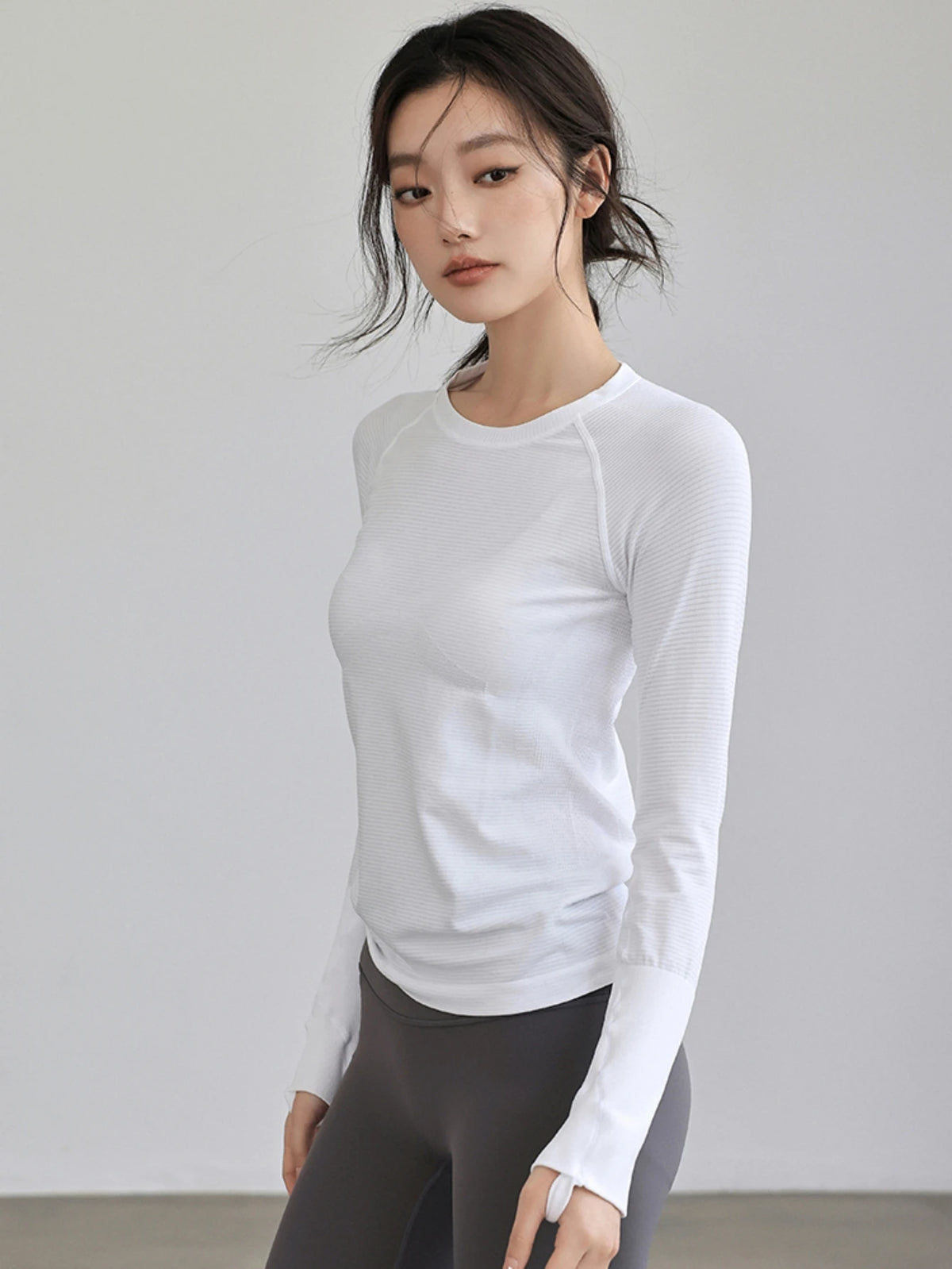 Women's Autumn & Winter Yoga Comprehensive Training Top High-Elastic Slim Crew Neck Quick-Dry Sports Long-Sleeve Fitness Clothes