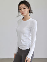 Women's Autumn & Winter Yoga Comprehensive Training Top High-Elastic Slim Crew Neck Quick-Dry Sports Long-Sleeve Fitness Clothes