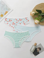 3 pairs of contrasting sweet style underwear, fruit printed women's triangle pants, plaid lace underwear C898