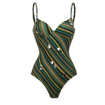 Women Swimwear 2PC Cover-up Swimsuit Ruffle Dongbei Printed Deep V One-piece Monokini Kimono Bikini Suit Summer Beachwear