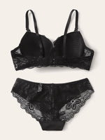 Transparent Floral Two Pieces Bras Panties Set Clothing Sexy Underwire Push Up Lingeries For Women A2123