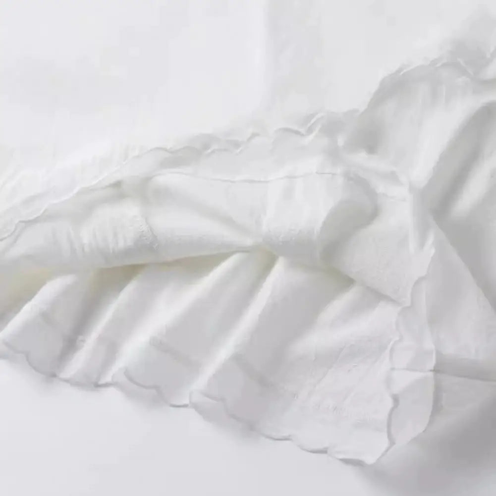 Women Summer Dress Ruffle V Neck Sleeveless A-line Mini Dress White Flower Edge Loose Short Dress Dating Prom Beach Dresses