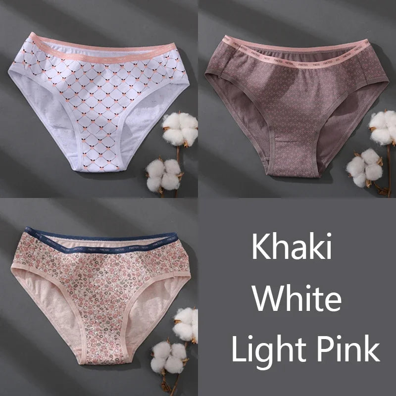 3Pcs/set Women Printing Floral Panties Low-Rise Cotton Briefs Female Comfortable Underwear Female Soft Panties Lingerie M-2XL