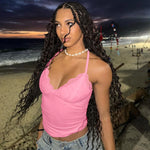 FDYOUI Woman Clothing Lace Patchhwork Camisoles Top Y2K Streetwear Sexy Halter Neck Bandage Cropped T-shirt Female Corset Tops