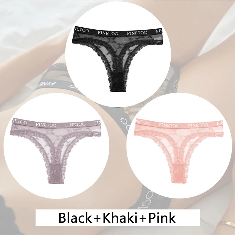 New 3Pcs Lace Thongs Women Floral G-string Underwear Trendy Letter T-Back Underpants Sexy Low Waist Bikini Panties Ladies Panty