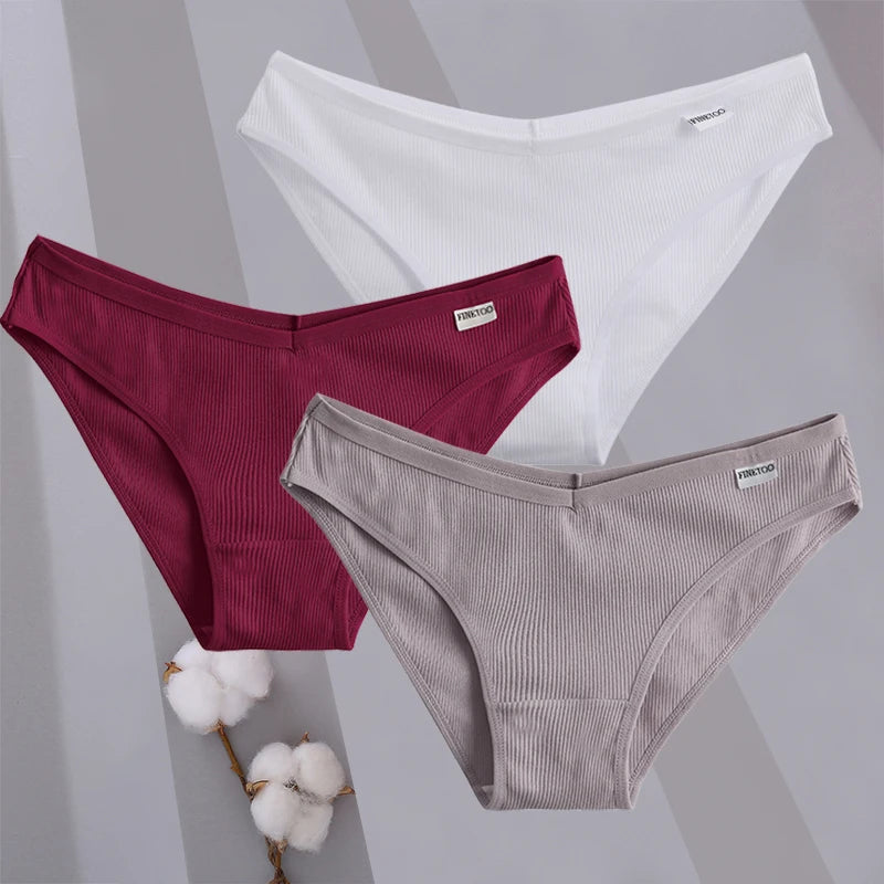 3PCS/Set Women Cotton Briefs Panties Ladies Sexy Solid Color Low Waist Underwear Female Soft Breathable Intimates Lingerie 2024