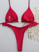 XS - L Halter Metal Ring Mini Thong Bikini Female Swimsuit Women Swimwear Bather Bathing Suit Swim Two-pieces Bikini set K8107