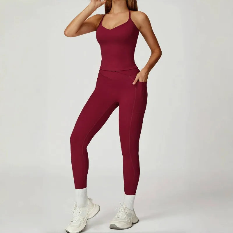 2-Piece Women's Fashion Yoga Set Beautiful Back Slimming Naked Comfort Set Outdoor Sports Running Fitness Leisure Set