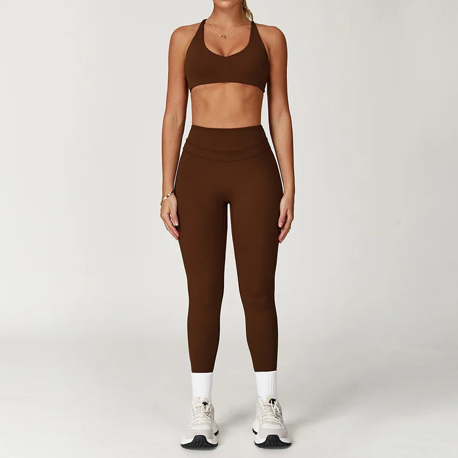 Yoga Set 2PCS Women Tracksuit Nude Feeling Workout Sets Gym Clothes Push Up Fitness Running Sportwear Sport Bra Leggings Suit