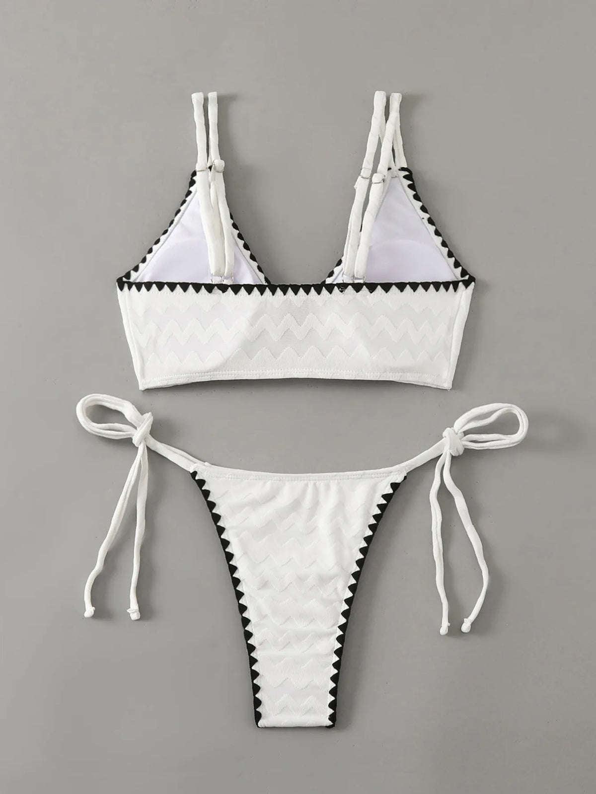 sexy white black patchwork bikinis two pieces wave pattern tie thong bathing suit bikini swimsuit Swimwear Biquini tankini