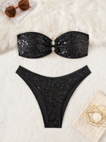 Shiny Sequin Bandeau Bikini Set 2026 Women Sexy Gold Front Circle Push Up Micro Swimsuit Bathing Suit Thong Swimwear Biquini