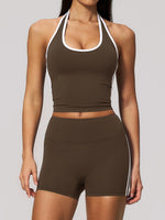 Naked Color Contrast Yoga Sets Women Hanging Neck Sports Vest Gym Clothes Breathable High Waist Shorts Fitness Suits Tracksuit