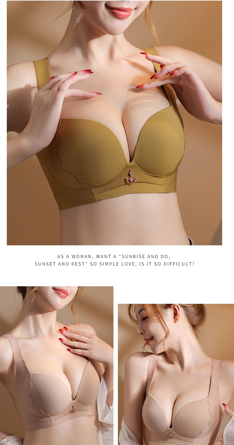 Plus Size Bra Sexy Lingerie Thick Cup Bras for Women Solid Padded Underwear Push Up Brassiere Femme Wireless Bra invisible bra