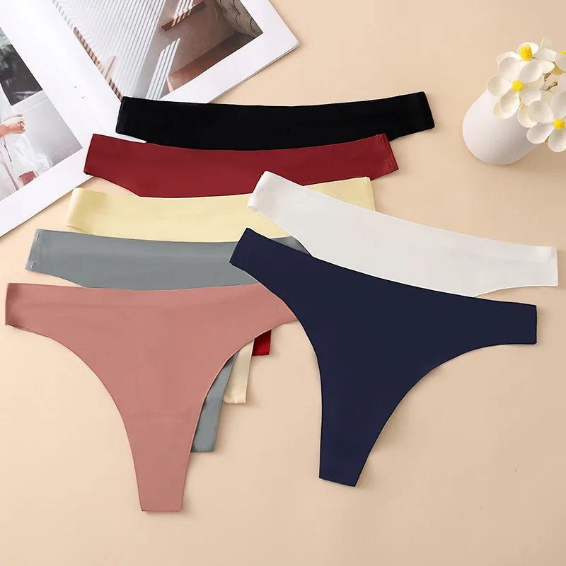 1 Pack Women's Ice Silk Seamless Thong Low-Rise No-Show Underwear Solid T-Back Panties Skin-Friendly Daily Wear G-string M-XL