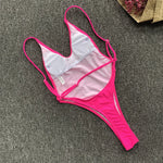2026 Fluorescent Green One Piece Swimsuit for Women,solid Color,thong Backless Bikini,U-neck Suspender Swimwear,Adjustable Strap